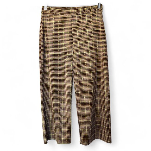 Zara Pants - Zara Tan & Mustard Houndstooth Stretchy Crop Pants